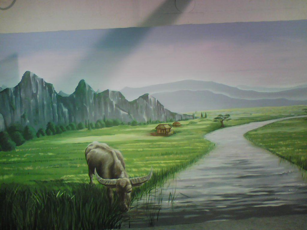 La fresque suite et fin du paysage de Chine, j'ai participé à ce cette toile lors d'un salon à Angers.