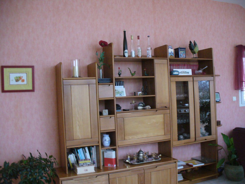 Dans la pièce de vie, il y avait un papier peint rose saumon que j'ai décollé et j'ai rebouché et ponça les murs avant la finition.