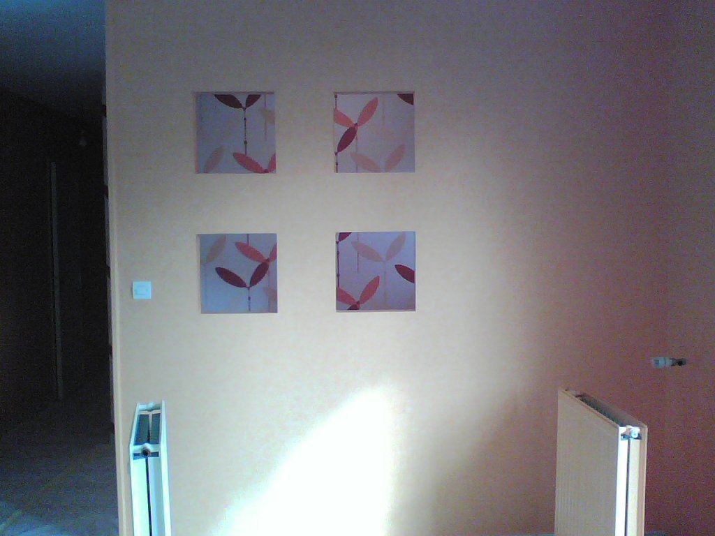 Des ouvertures sur le couloir ont été faites sur un pans de mur de la pièce de vie, que j'ai tapissé de papier peint identique au couloir.